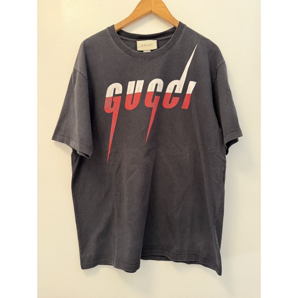 Gucci Blade Logo Print Black T-Shirt Men's Size XL Designer Tee Red White Logo